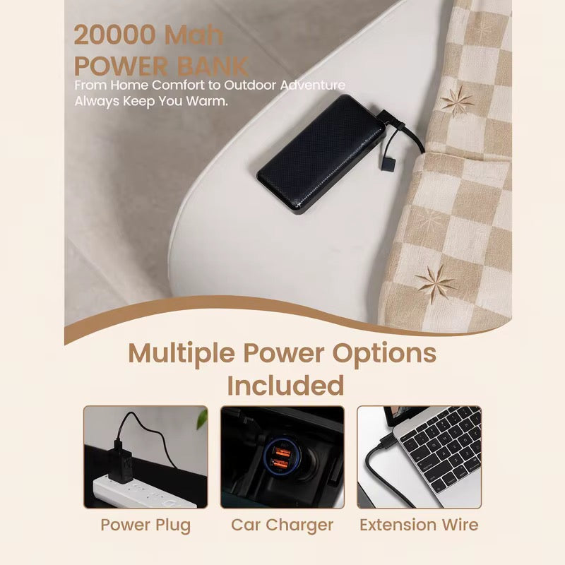 20,000 mAh power bank and charging options